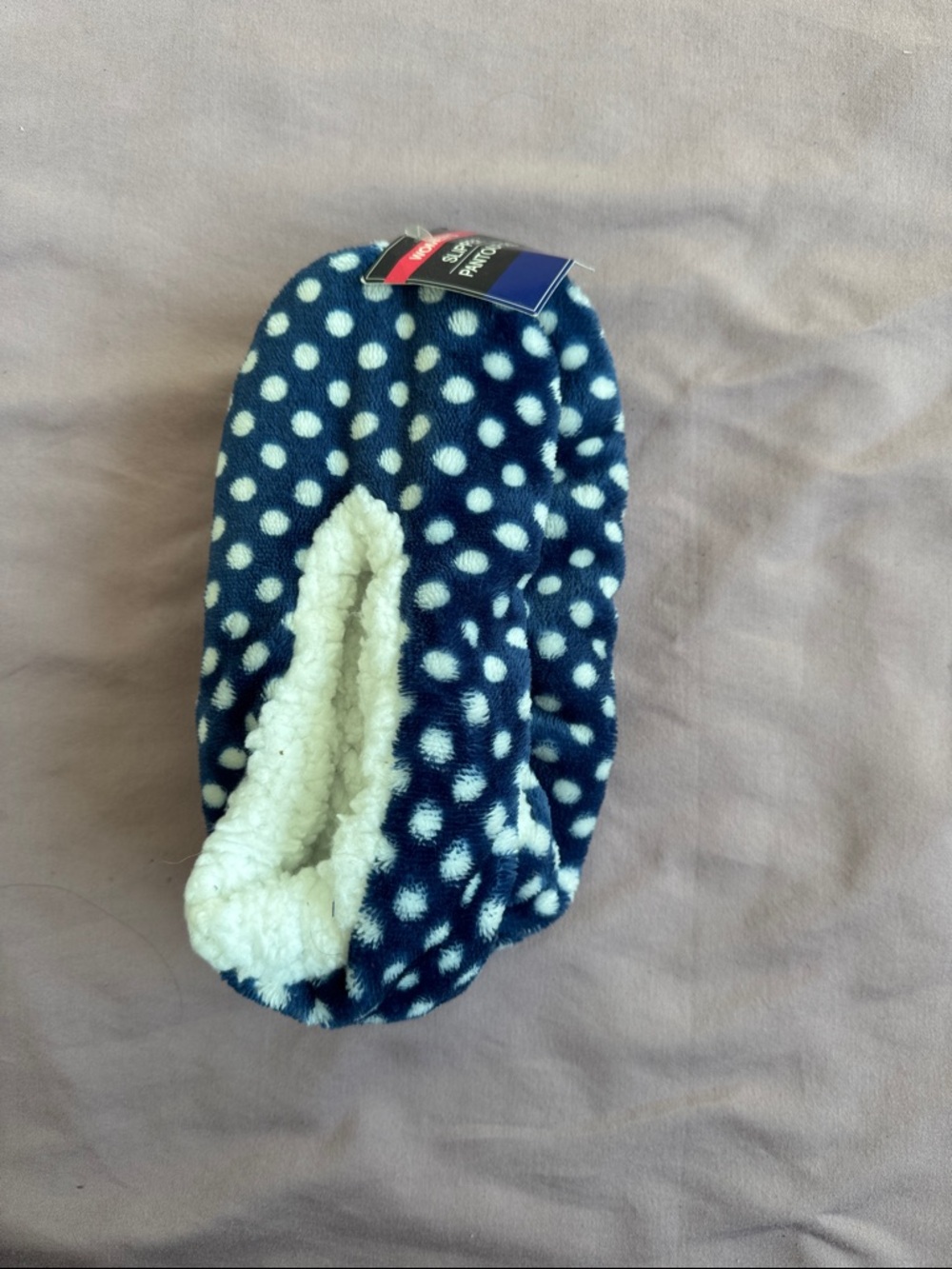 Cozy Navy Blue Polka Dot Slipper Socks